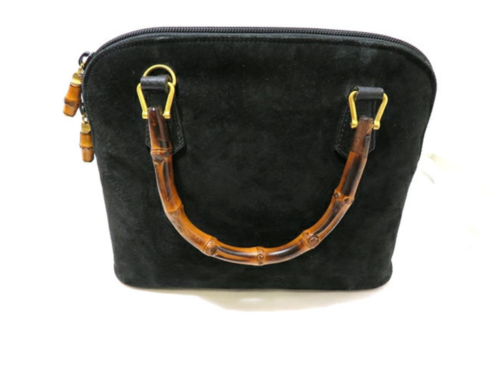 Gucci Bamboo Shoulder Bag Suede Black